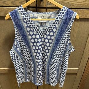 Point Zero Blue and White Patterned Tank Top
